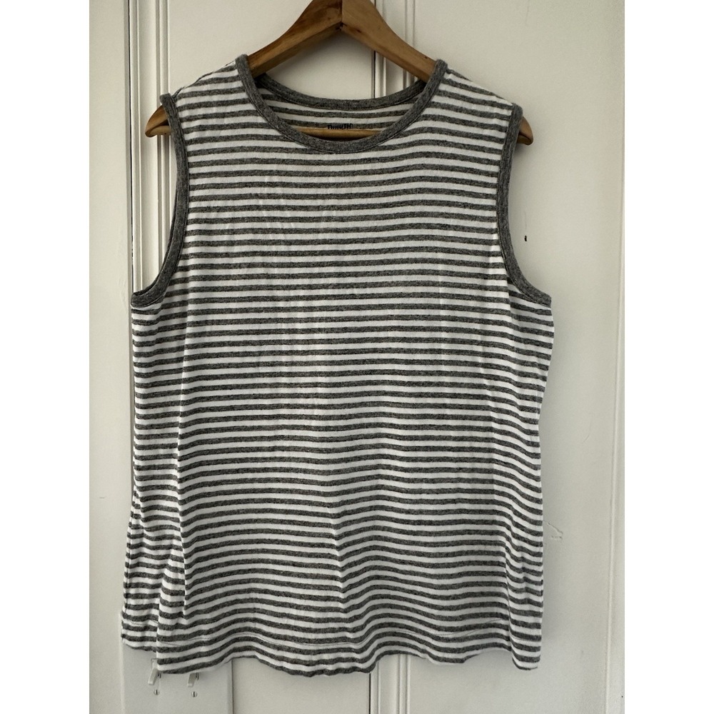 Duluth Trading Co Stripe Tank Top M Gray White Sleeveless Cotton Basic